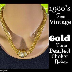 ▪️VTG▪️1980's Art Deco Gold-Tone Beaded Choker Necklace